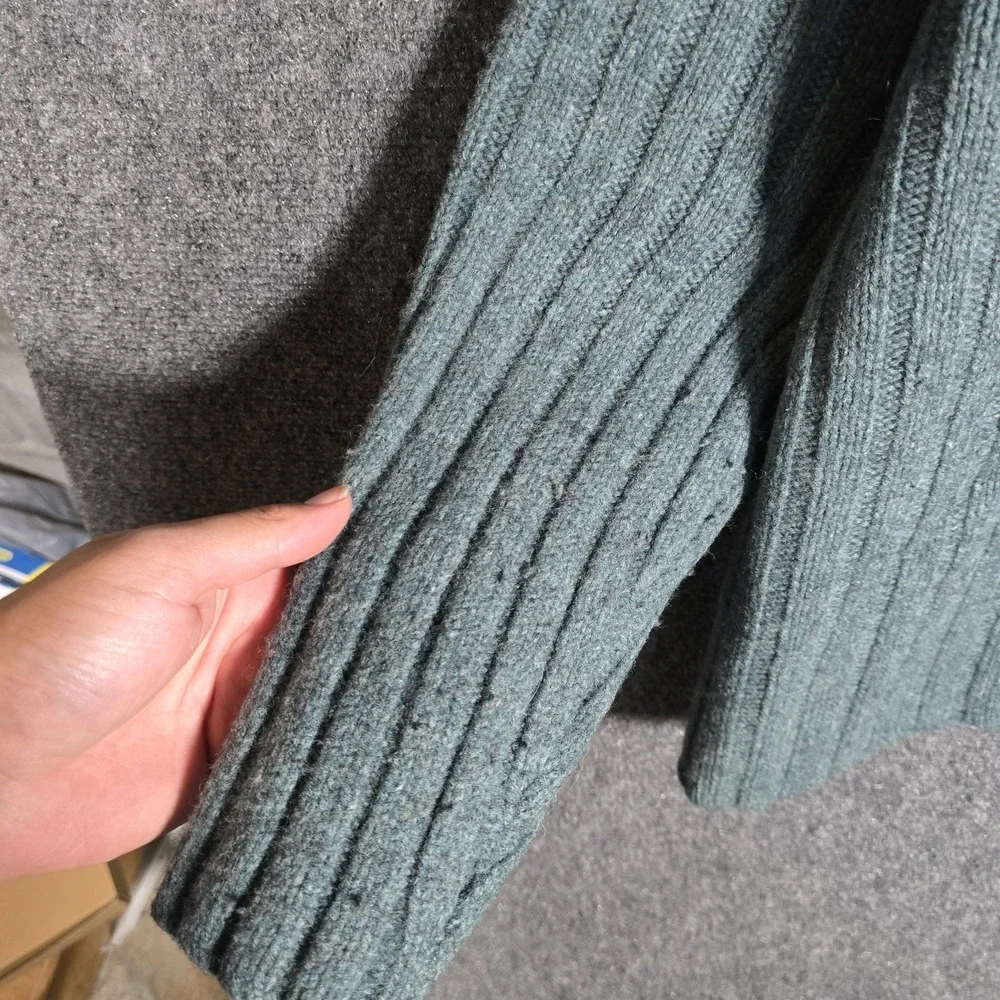 VTG 90s J.Crew Sweater Mens Large Ribbed Knit Fisherman Mock‎ Neck Raglan Green